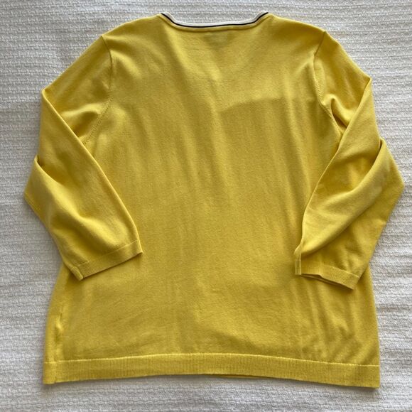 XL Talbots Yellow 3/4 Sleeve Cardigan with Stripe Detail - Picture 2 of 6